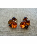 Vintage yellow amber tone rhinestone cluster earrings - $20.81 CAD