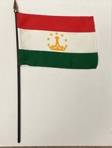 New Tajikistan Mini Desk Flag - Black Wood Stick Gold Top 4” X 6” - $5.00