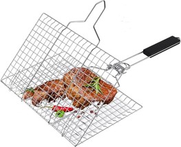 Grill Basket, Stainless Steel Foldable Grilling Basket with Handle, BBQ ... - £7.78 GBP