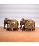 Handcrafted Moti Work Wooden Elephant Figurine - Exquisite Home Décor an... - £196.12 GBP