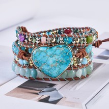 Natural Stone Handmade Heart shape Mix Jasper Stone Beads Bracelet - £16.64 GBP