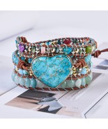 Natural Stone Handmade Heart shape Mix Jasper Stone Beads Bracelet - $18.81