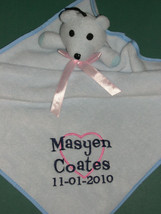 Personalized Baby Blankie Lovie Nunu Teddy Bear Blue Security Blanket Baby&#39;s Name - £7.98 GBP