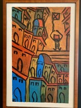 Original Painting on Canvas Abstract City CityScape Signed A S Framed 21” x 15” - £78.05 GBP