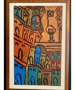 Original Painting on Canvas Abstract City CityScape Signed A S Framed 21... - £77.40 GBP