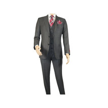 Men Suit BERLUSCONI Turkey 100% Italian Wool Super 180's 3pc Vested #Ber12 Gray image 2