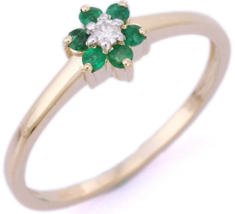 14K Gold Emerald & Diamond Flower Ring - £223.12 GBP