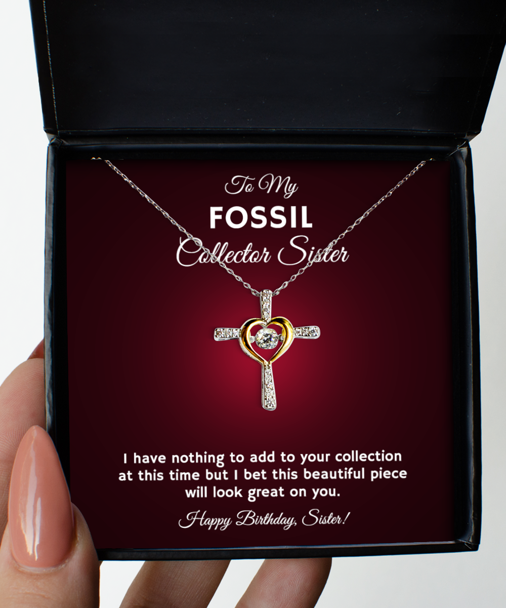 Fossil Collector Sister Necklace Birthday Gifts - Cross Pendant Jewelry