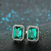 4Ct Corte Esmeralda Verde a Presión Tuerca Pendientes 14K Oro Blanco Sobre - £107.97 GBP