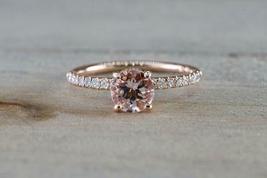 1.25Ct Round Cut Diamond Peach Morganite 14K Rose Gold Over Engagement Ring - £72.18 GBP