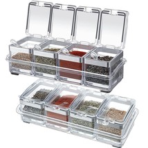 2 Set Acrylic Seasoning Organizer Box 8 Pcs Clear Seasoning Rack Spice Pots Cond - £43.14 GBP