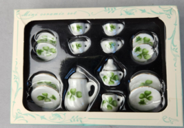 Doll House Miniature Tea Set Green Clover Pattern 1:12 Scale 15pc set New - £6.39 GBP