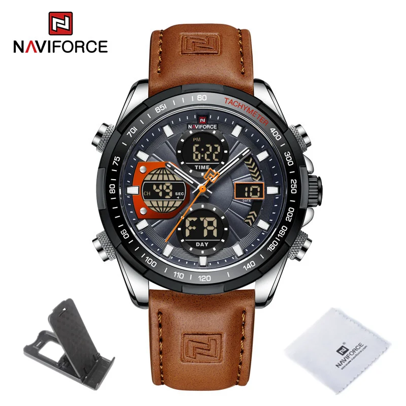 New Men Watch NAVIFORCE   Male  Leather 30m Waterproof Dual Display Wristwatch M - £111.36 GBP