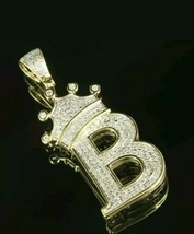 1Ct Rotondo Diamanti Finti Iniziale B Re Corona Ciondolo 14k Placcato Oro Giallo - £91.14 GBP
