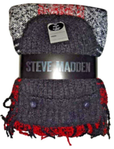 Steve Madden 2 PCS Scarf  + Beanie Set Plaid Blanket Wrap Fringe Ribbed ... - $28.22