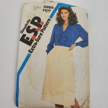 Vintage 1983 Simplicity 5986 Sewing Pattern Miss Skirt Blouse O 12 14 16 - $11.30