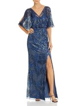 AIDAN MATTOX Embellished Wrap Blouson Gown Blue Grey Size 6 $495 - $187.11