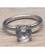 Vintage UNCAS Silvertone Ring w Cubic Zirconia Solitaire Sz 6 - $11.29