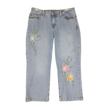 Vintage Zena Jeans Rose Floral Embroidered Wide Leg Crop Denim Women&#39;s S... - $24.19