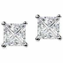14K White Gold Plated Simulated Diamond Cz Ear Studs Princess Cubic Zirconia Sol - £47.95 GBP