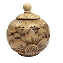 Hand Carved Wooden Tobacco Urn Ginger Tea Jar Bowl Vase &amp; Lid Vintage 6in wide - £54.68 GBP