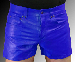 New Leather Buckle Closure Blue Short Pant Gym Men Sports Soft Lambskin ... - £77.91 GBP+