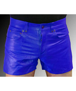 New Leather Buckle Closure Blue Short Pant Gym Men Sports Soft Lambskin ... - $1,721.01 MXN+