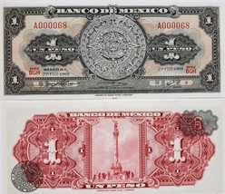Crisp Uncirculated Mexico One Peso Calendario 1969 Low Number A000088 - £98.45 GBP