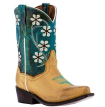 Kids Western Boots Flower Embroidered Leather Teal Buttercup Snip Toe Botas - $54.99