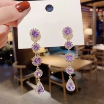 Women&#39;s Purple Crystal Teardrop Long Dangle Drop Earrings - £8.59 GBP