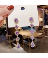 Women&#39;s Purple Crystal Teardrop Long Dangle Drop Earrings - £8.75 GBP