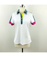 Annika Cutter &amp; Buck Athletic Golf Polo Top White Blue Fuchsia Color Blo... - £14.78 GBP