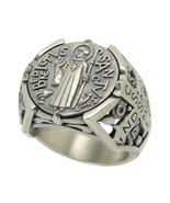 Saint Benedict Sterling Silver 925 Men's Ring Coin Medal Handcrafted - $144.15