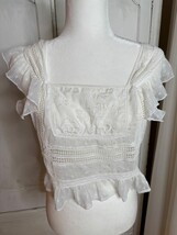 Lace Ruffled Sleeveless Top Embroidered Sheer Smocking Peasant Boho Coqu... - $24.62