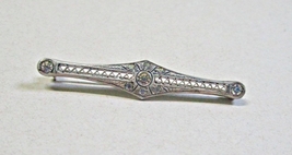 Vintage Sterling Silver Bar Pin with Rhinestone Sparkles  2&quot; Long - £15.94 GBP