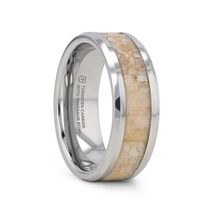 Men’s Tungsten Wedding Band – White Dinosaur Bone Inlay, Beveled Edges, ... - $266.81+