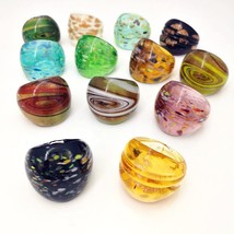 13 PCS Randomly Mixed With Coloured Glaze Rings Murano Hot Gold Foil Color Ring  - £22.58 GBP