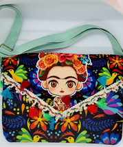 Frida doll mint green crossbody bag floral design Mexico new DD - $34.95