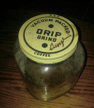 Vintage H&amp;C Vacuum Packed Drip Grind Coffee Glass Jar Clear Metal Lid - £34.57 GBP