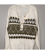Blu Pepper Cream and Green V-Neck Sweater - $324.13 MXN