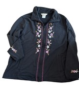 Norm Thompson Floral Embroidered Cottagecore Cardigan Full Zip Black XL ... - $24.99