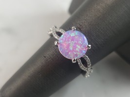 Womens Vintage Estate Sterling Silver Pink Opal Stone Ring 2.4g E5939 - £23.23 GBP