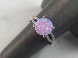 Womens Vintage Estate Sterling Silver Pink Opal Stone Ring 2.4g E5939 - £22.21 GBP