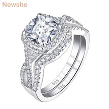Halo Cushion Cut AAAAA CZ Infinity Engagement Ring Bridal Set Solid 925 Sterling - £58.67 GBP