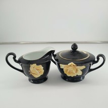 Noritake Nippon Toki Kaisha Creamer and Sugar Bowl Black Yellow Roses Go... - $17.95