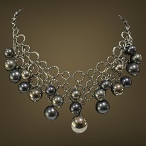 silver and gray faux pearl charms bib necklace Up To 22” Long - £15.18 GBP