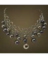 silver and gray faux pearl charms bib necklace Up To 22” Long - £15.00 GBP