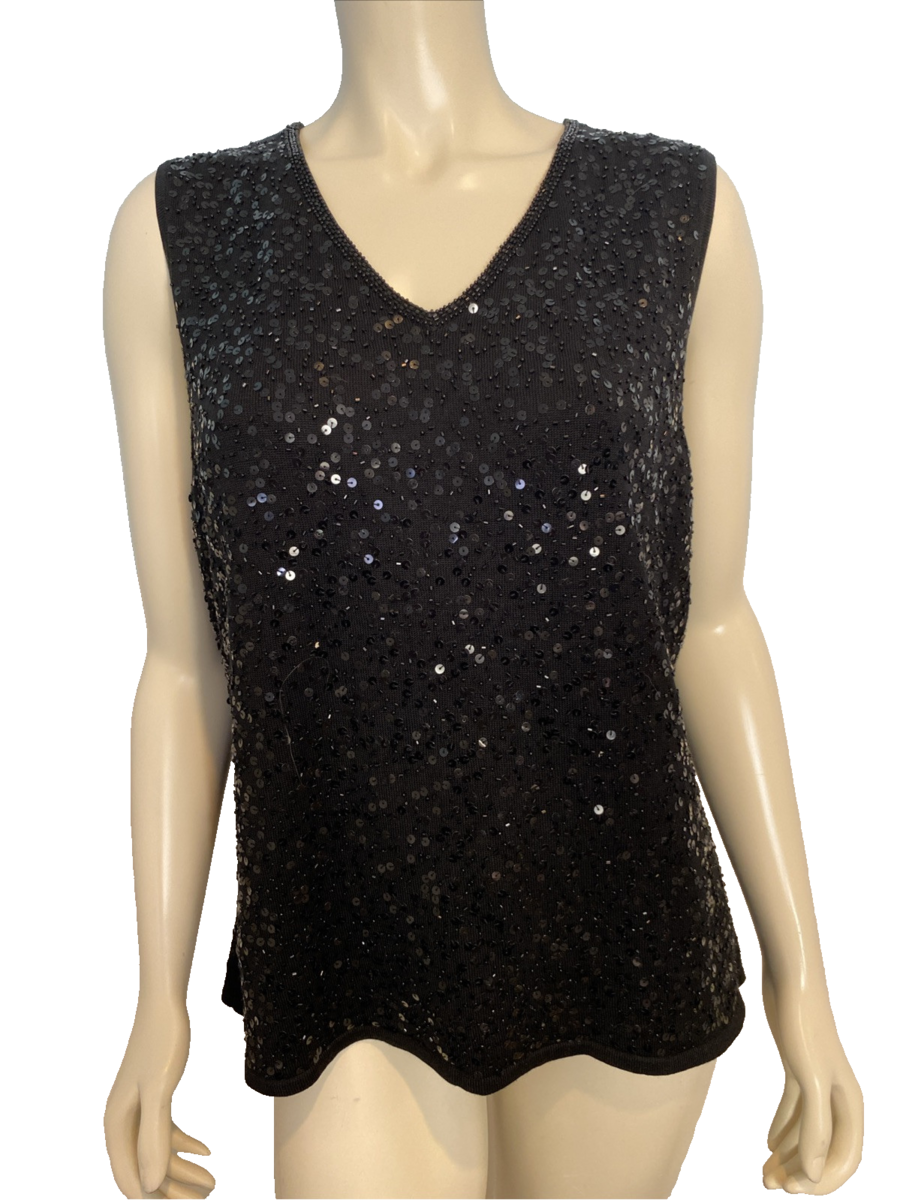 Talbots Women&#39;s Sleeveless Sequined Silk Sweater Black Size XL - $23.74