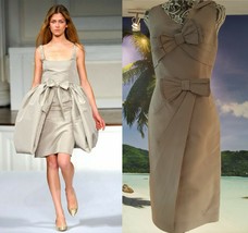 $4,000 Oscar De La Renta Adoreable Taupe Silk Bow Dress Gown Runway Us 10 - £943.16 GBP