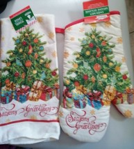 Kitchen Towels 1 Christmas Tree Glitter Towel - 1 Ovenmitt Christmas Glitter - £11.63 GBP